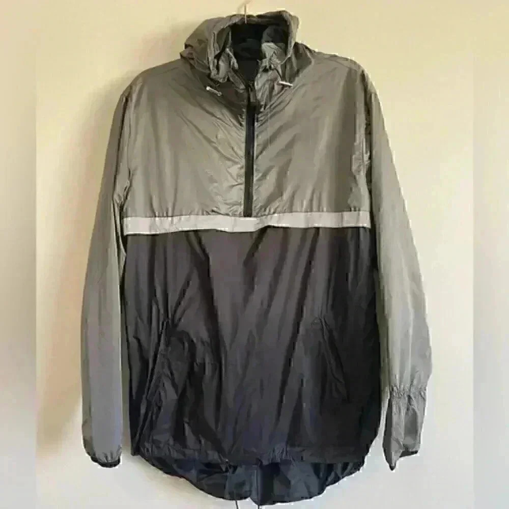 Grey Colour block Quarter Zip Wind  Breaker with Hood